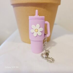Unbranded Lilac Tumbler Cup Charm with Daisy Bead Chain Keychain Cute Y2K NWOT